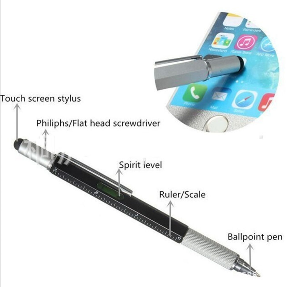 Ballpoint Pen Screwdriver Ruler Spirit Level Multifunction Tool - Gold