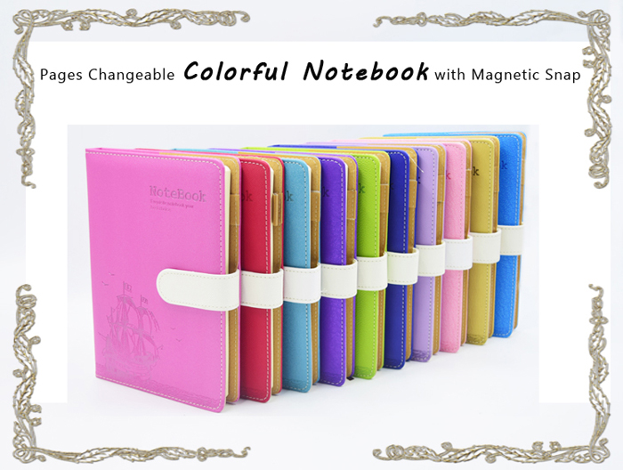 Leather Cover Business Magnetic Snap Colorful Notebook- Colormix